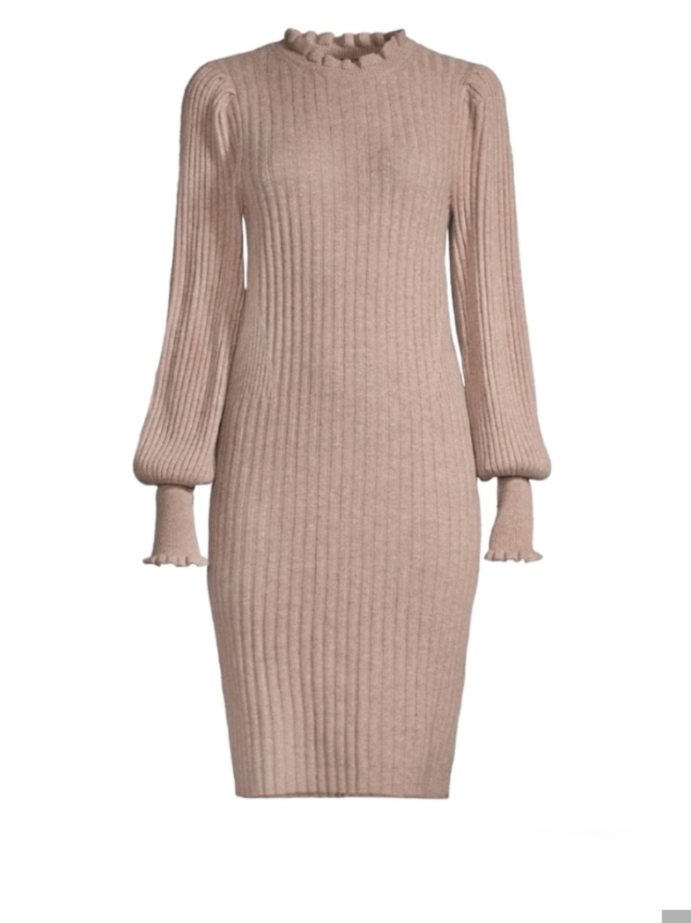 Elie Tahari 100% Cashmere Ribbed Knit Long Sleeve Dress in Taupe